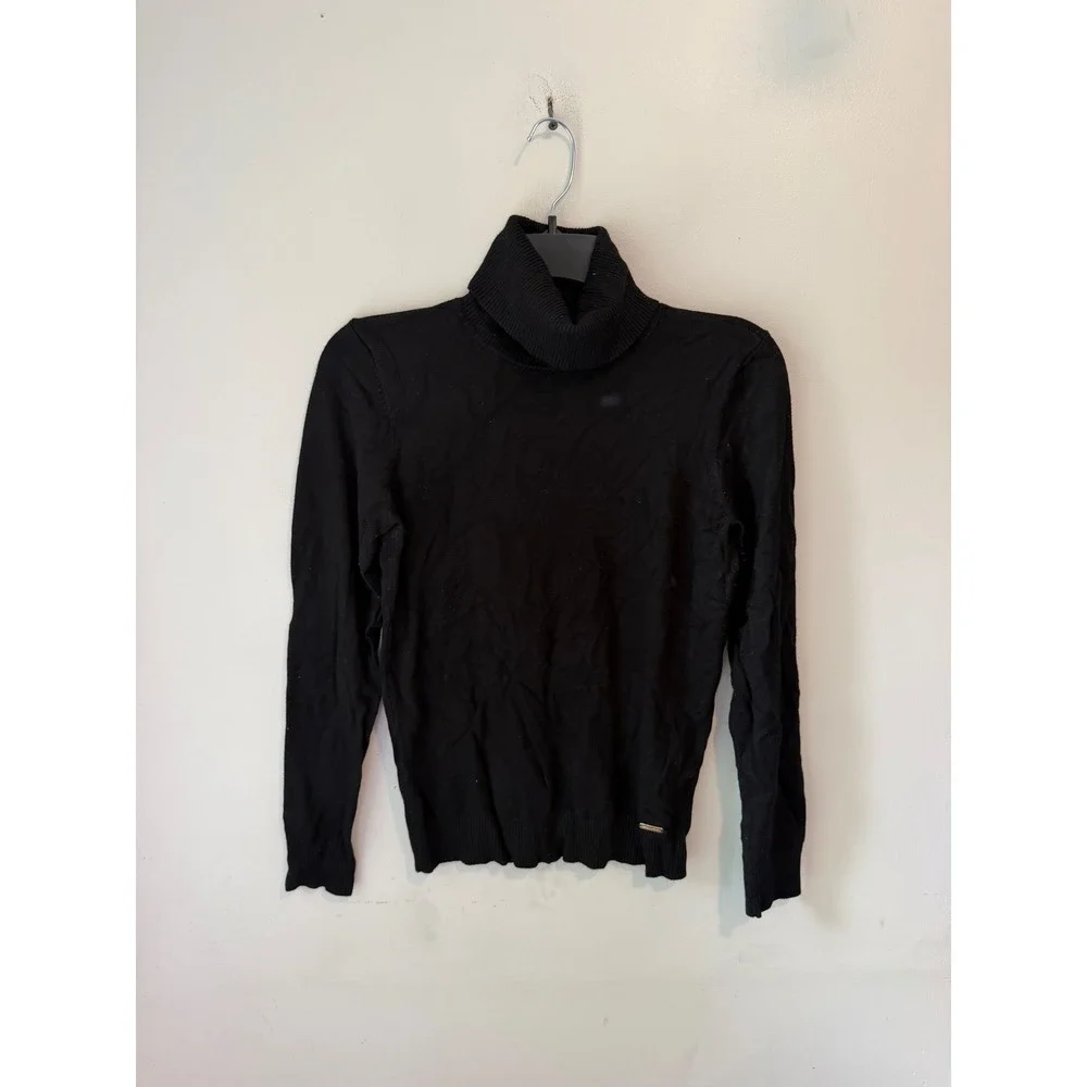 Calvin Klein Womens Black Turtleneck Rayon Blend Knit Sweater M9VS8092 Small
